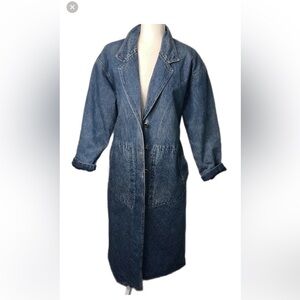 Vintage Nordstrom Blue Jean Jacket Denim Trench Tie Bow Back Cinch Coat